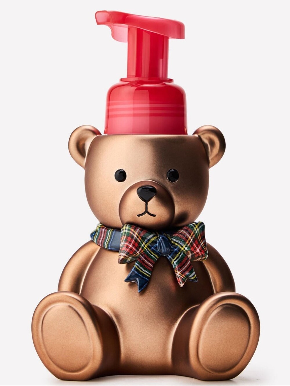Bath Body Works Bronze Teddy Bear Foaming Soap Dispenser with Red Pump NEW RARE